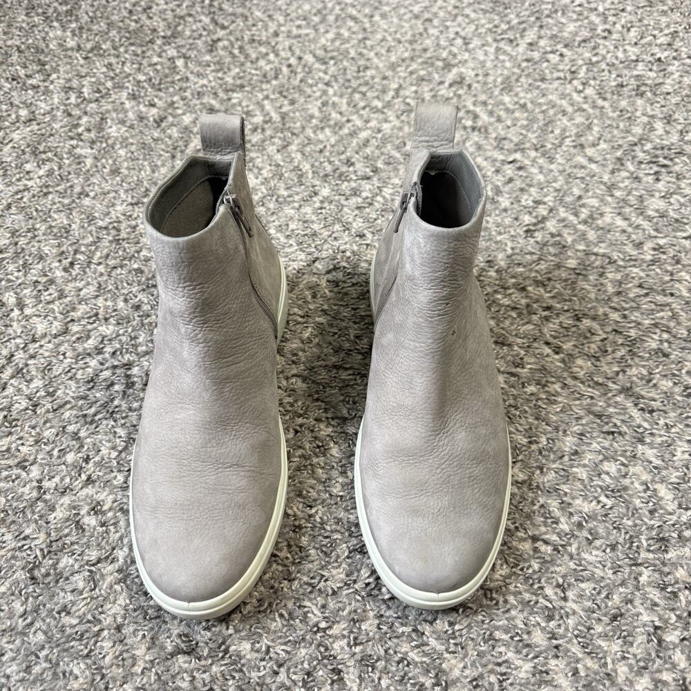 Ecco Leather Wedge Sneaker Soft 7 City Boot Ankle Zip Gray Nubuck Womens US 9 - Picture 2 of 8